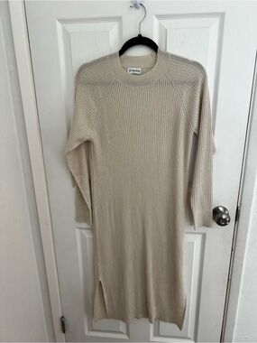The‎ Drop Ribbed Midi Dress in Beige